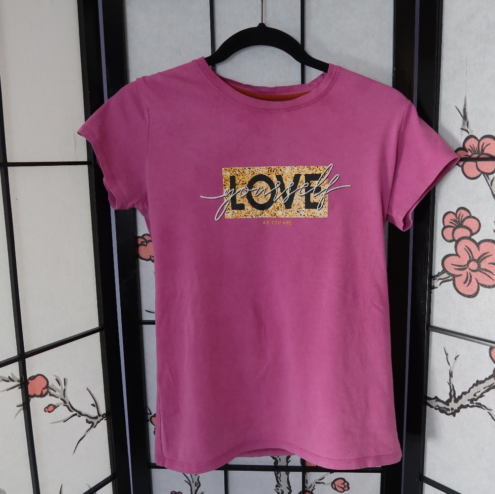 Zara Kid's Pink Short Sleeve Tee Shirt "Love Yourself As You Are" Size Large